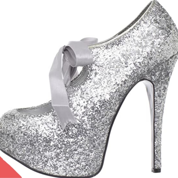 PLEASER BORDELLO Shoes Pleaser Bordello Teezeg Silver Glitter Heels — free download